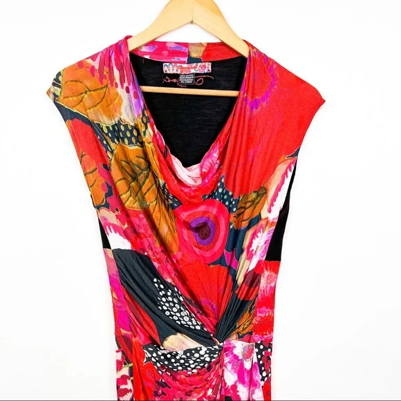 desigual azucena dress floral abstract ruched size large - Picture 3 of 7